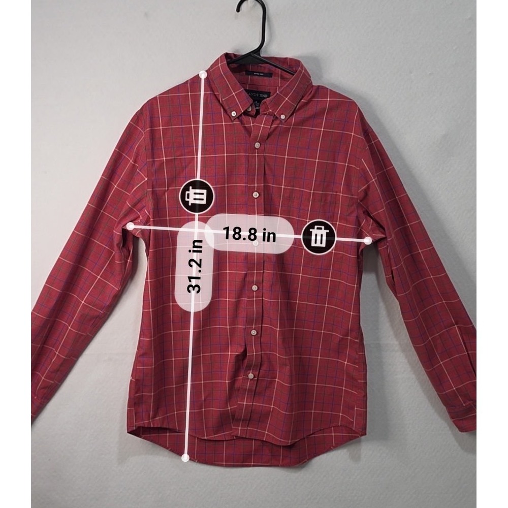 Lands End Mens Slim Fit No Iron Twill Plaid Button Down Shirt Red Large 16-16.5 - Picture 3 of 8